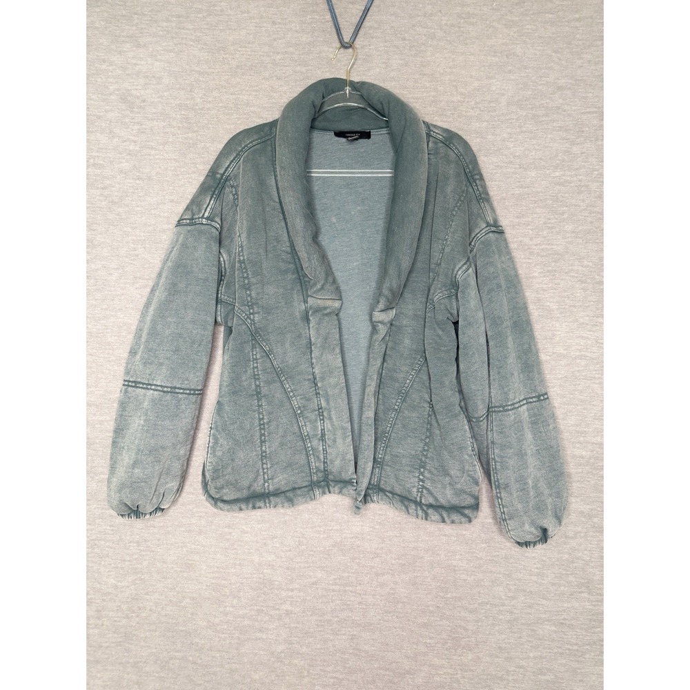 Forever 21 QuiltedJacket Womens XL Teal Cotton Shawl Collar Open Womens +